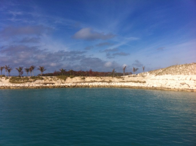 The man made entrance to the little harbour at Great Stirrup Cay, Bahamas