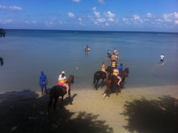 A group goes out in the water.  I can only assume this is the famous bay where various films were produced that the brochure talked about.