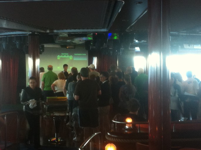 After considerable hype and promotion about bingo this was the crowd trying to buy cards. 