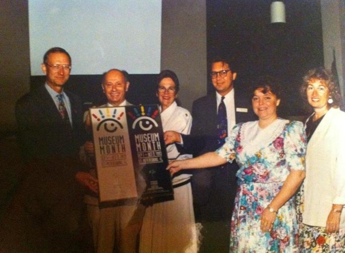 The first Museum Month in 1993 is celebrated at City Hall with Mayor David Fischer, Michael Milkovich (Museum of Fine Arts), Mary Wyatt Allen (St. Petersburg Museum of History), Wayne Atherholt (Dali Museum), Eileen Smith (Great Explorations) and Anita Treiser with the City of St. Petersburg.