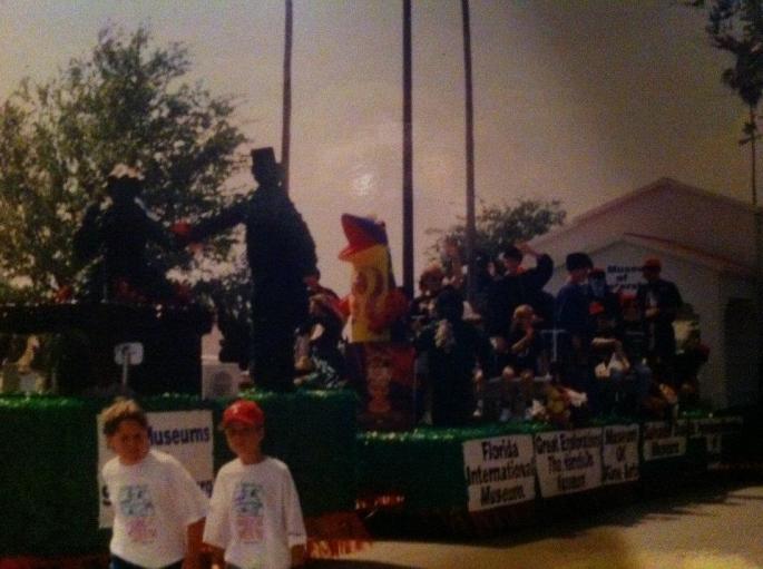 I remember going to Tampa with David Blackman to look at this float for the Festival of States parade to promote the then-five downtown Museums.  We all participated but I recall the woman from the Museum of History having mole crickets run up and down her hoop skirt during the parade.  It was a lot of effort and collectively we figured it would be more cost-effective to focus on doing other cooperative things.  This was about 1994.