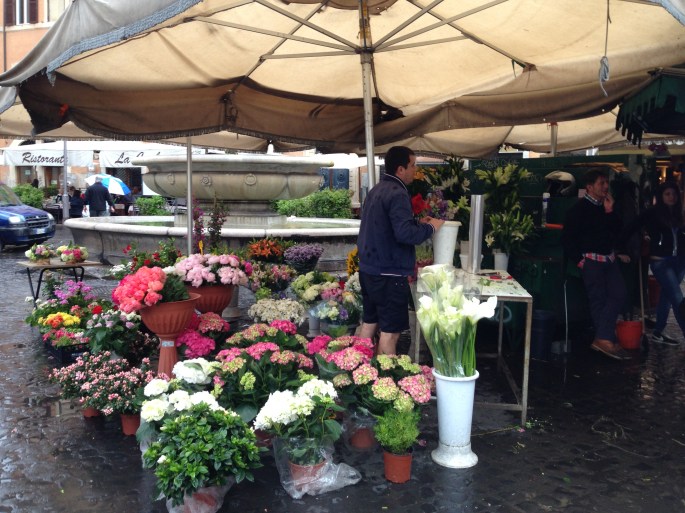 Flowers and spices and cheeses and lots of fabulous product were in the market at the Campo di Fiori, Rome, Italy.