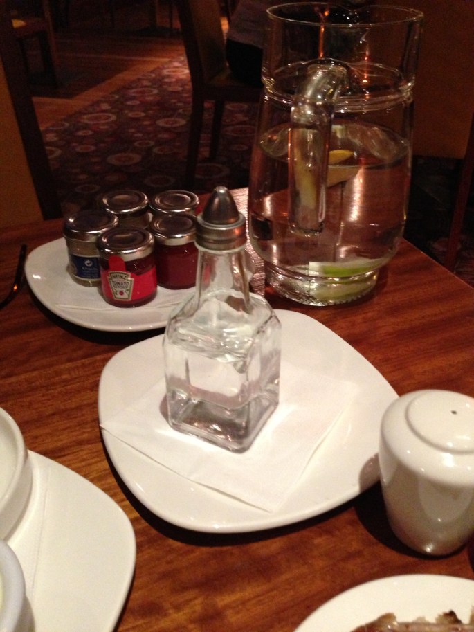 No malt vinegar for the fish and chips at the Dublin Airport Hilton - only this bottle of white vinegar.