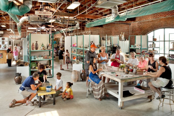 The Historic Train Station is the largest working pottery in the Southeast.  Bring three friends to your own private Clay Friends and Fun with your own wine for your own special event.