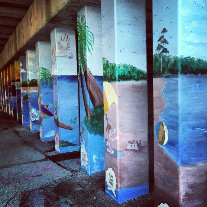 Under a bridge along the waterfront in downtown Melbourne, Florida. 