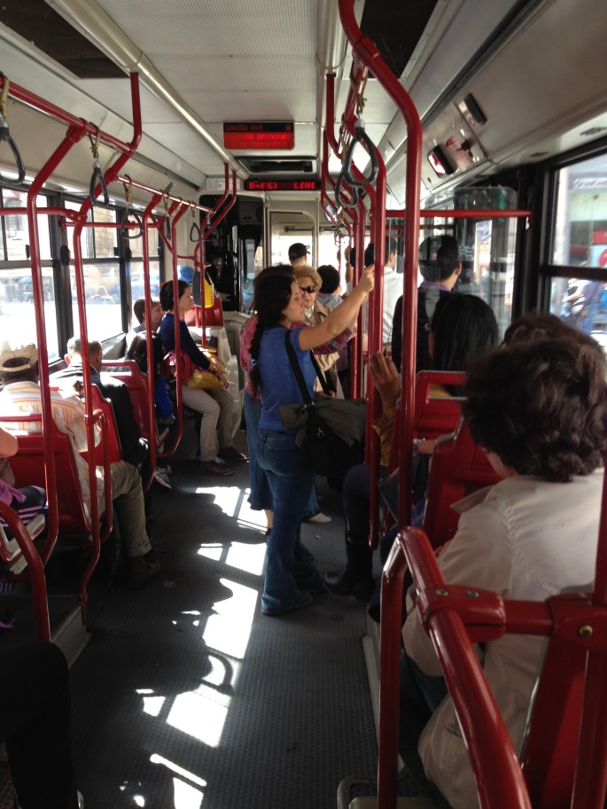 Inside the 40 bus in Rome on the way to St. Petersburg