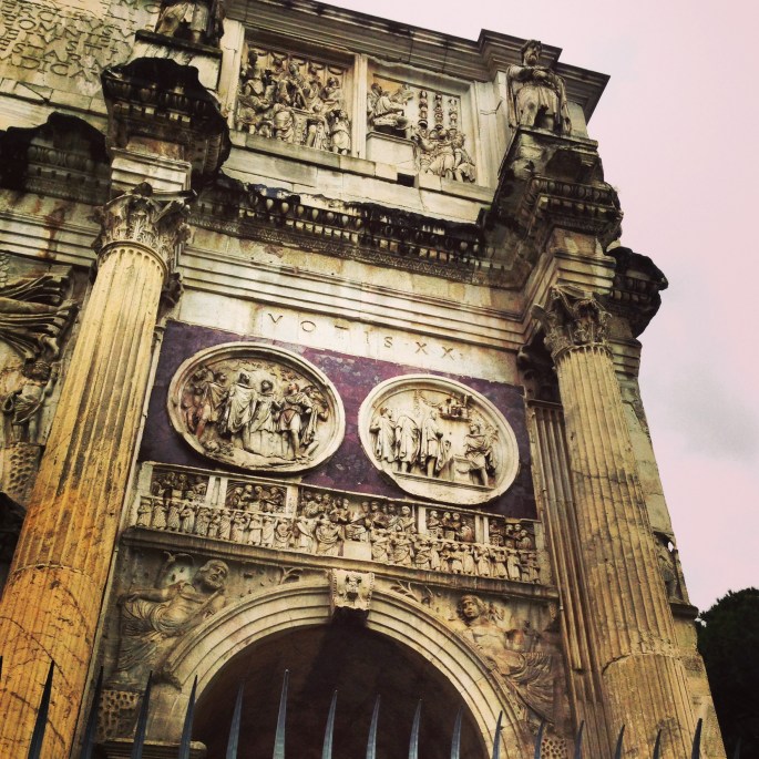 The Arch of Tiberius is free to see near the Colosseum, Rome, Italy.