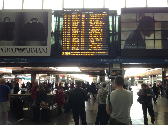 The destination board at Roma Termini.