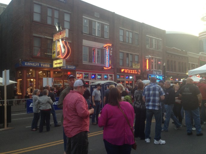 A concert takes place on Broadway in a one-block section that is closed to traffic in downtown Nashville, Tennessee.