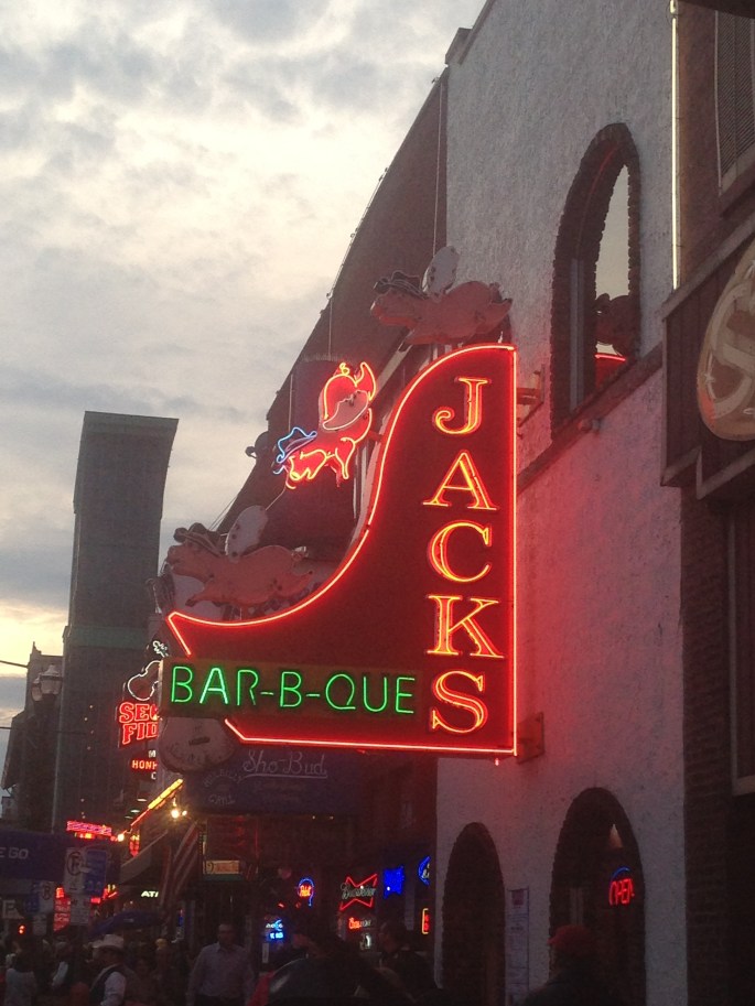 Jacks Bar-B_Que neon sign on Broadway, Nashville, Tennessee.