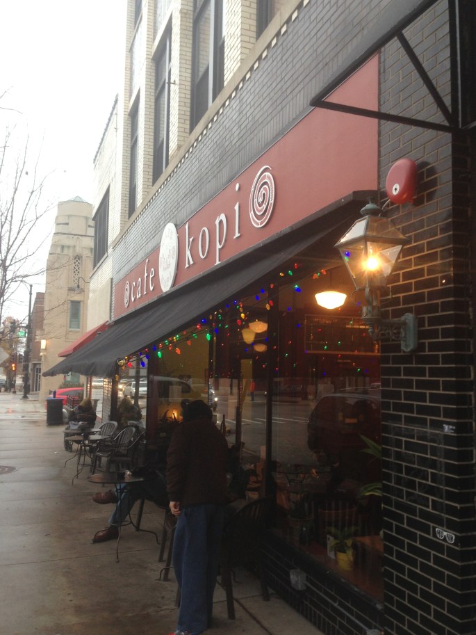 The front of Cafe Kopi on Walnut Street in downtown Champaign Illinois.