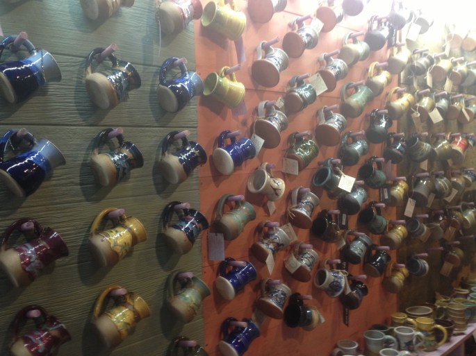 Some of the wide array of pottery at the Fragrant Mushroom in Sparta, Tennessee. 