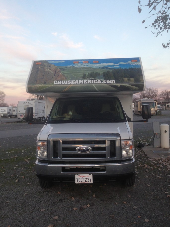 Our RV from Cruise America at the RV park in North Little Rock, Arkansas.