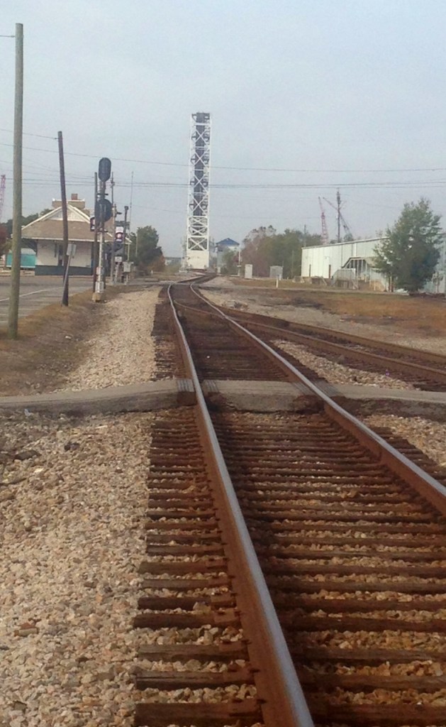 The railway line passes just to the north of downtown Pascagoula, Mississippi.