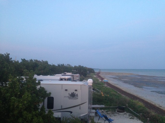 A view from the top of our RV of the campsites at Long Key State Park directly on the ocean.