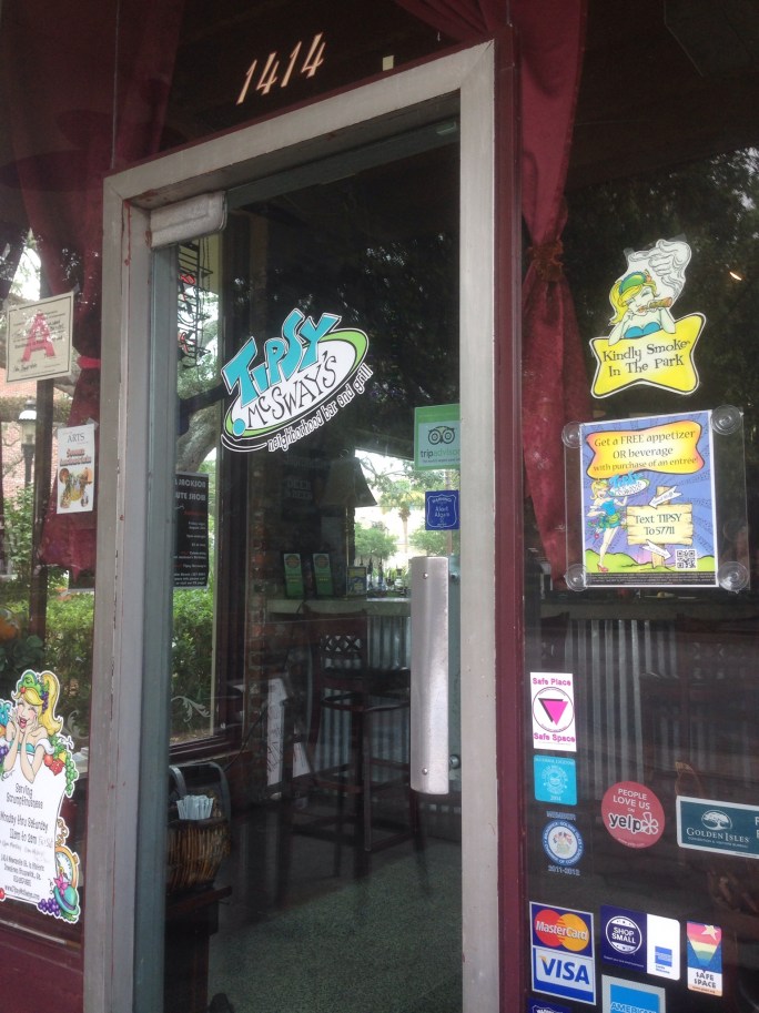 Tipsy McSway's entrance on Newcastle Street in downtown Brunswick, Georgia.