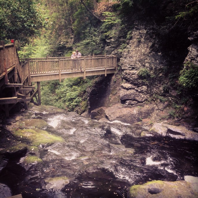 One of the pedestrian bridges at Bushkill Falls, Poconos, Pennsylvania.